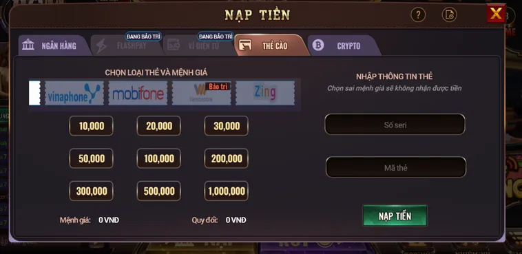 Nạp Tiền BomWin Bằng Thẻ Cào An Toàn